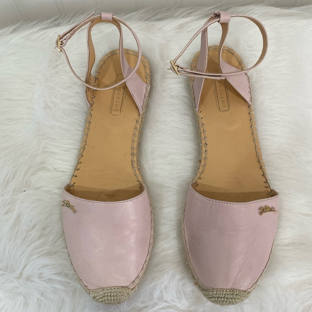 Authentic Pink Longchamp Espadrille with gold logo